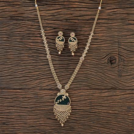 Antique Long Necklace With Matte Gold Plating