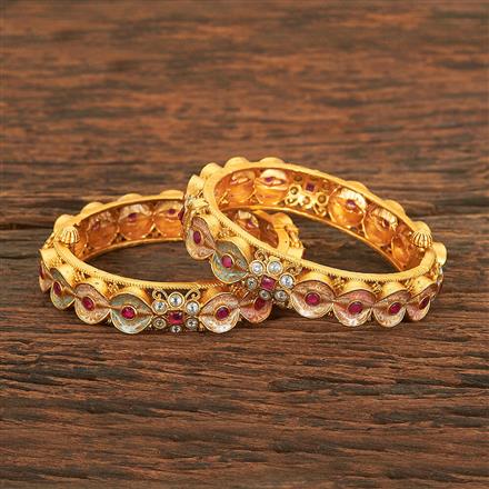 Antique Meenakari Bangles With Matte Gold Plating