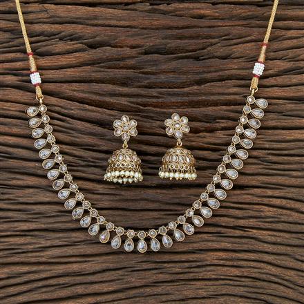 Antique Reverse Ad Stone Necklace With Mehndi Plating