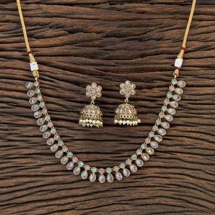 Antique Reverse Ad Stone Necklace With Mehndi Plating