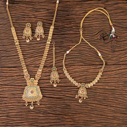 Antique Long Necklace With Matte Gold Plating