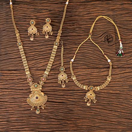 Antique Combo Necklace Set With Matte Gold Plating