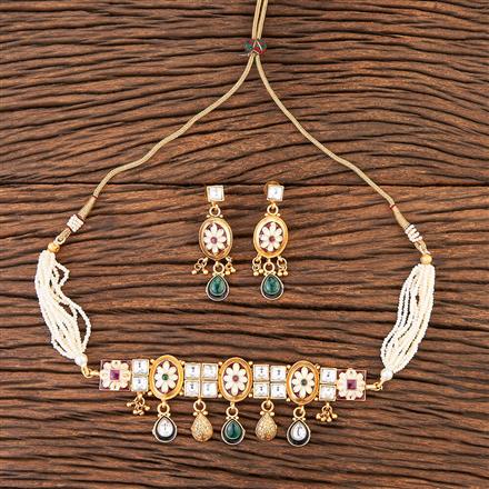 Antique Choker Necklace With Matte Gold Plating