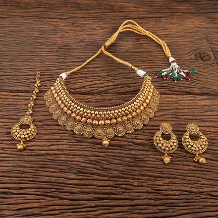 Antique Mukut Necklace With Matte Gold Plating