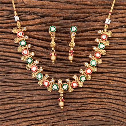 Antique Meenakari Necklace With Matte Gold Plating