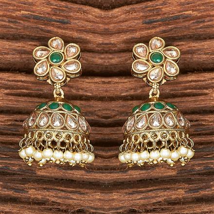 Antique Reverse Ad Stone Earring With Mehndi Plating