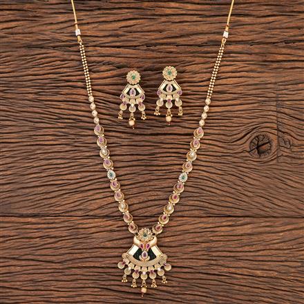 Antique Long Necklace With Matte Gold Plating