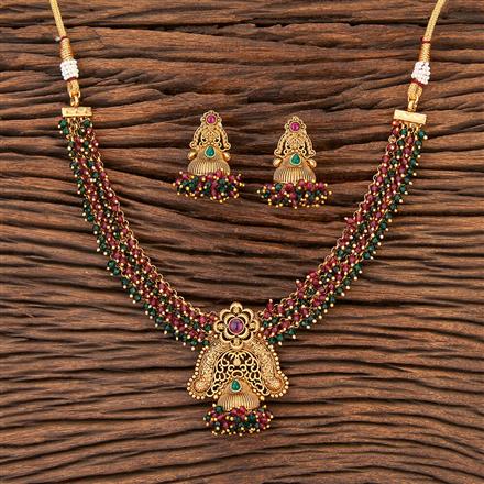 Antique Moti Necklace With Matte Gold Plating