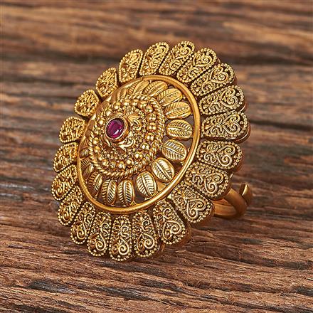 Antique Adjustable Ring With Matte Gold Plating