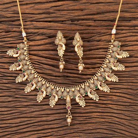 Antique Peacock Necklace With Matte Gold Plating