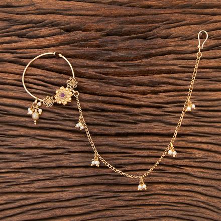 Antique Moti Nose Ring With Matte Gold Plating