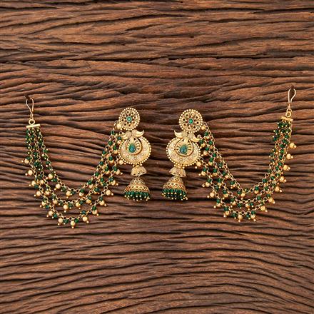 Antique Earring With Chain With Matte Gold Plating