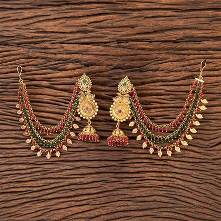 Antique Earring With Chain With Matte Gold Plating