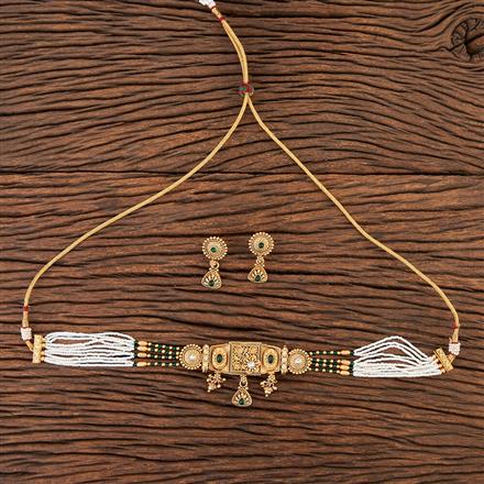 Antique Choker Necklace With Matte Gold Plating