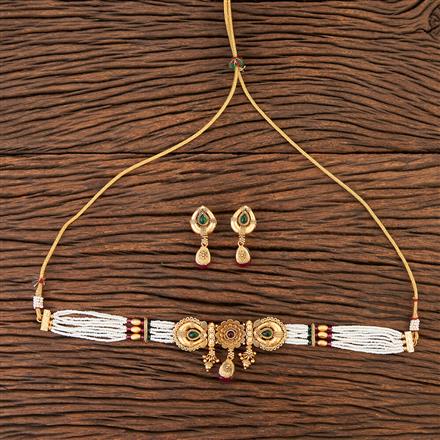 Antique Pearl Necklace With Matte Gold Plating