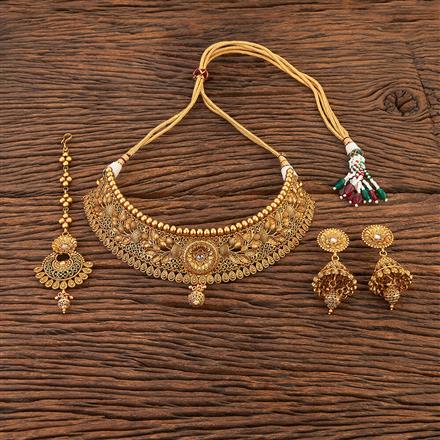 Antique Mukut Necklace With Matte Gold Plating