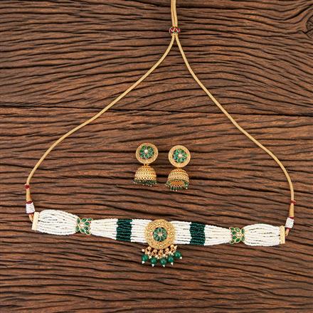 Antique Moti Necklace With Matte Gold Plating