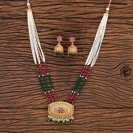 Antique Mala Pendant Set With Matte Gold Plating