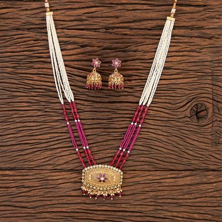 Antique Mala Pendant Set With Matte Gold Plating