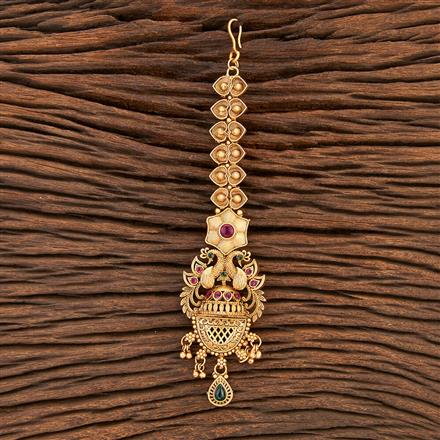 Antique Peacock Tikka With Matte Gold Plating