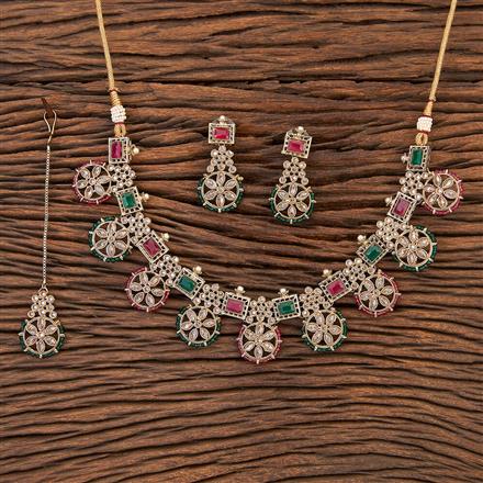 Antique Reverse Ad Stone Necklace With Mehndi Plating