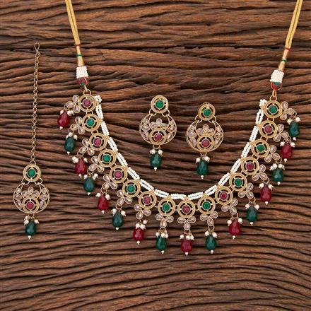Antique Reverse Ad Stone Necklace With Mehndi Plating