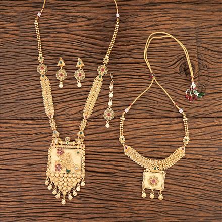 Antique Combo Necklace Set With Matte Gold Plating