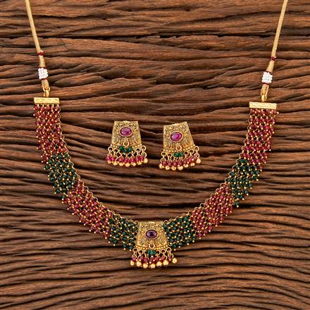 Antique Peacock Necklace With Matte Gold Plating