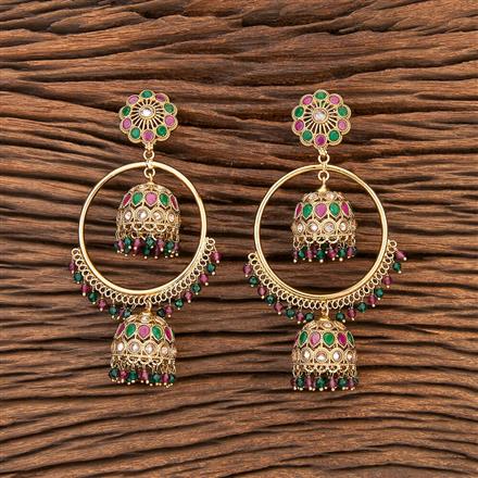Antique Reverse Ad Stone Earring With Mehndi Plating