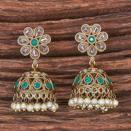 Antique Moti Jhumki With Mehndi Plating