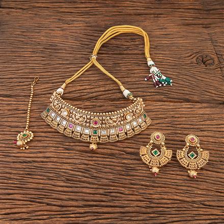 Antique Mukut Necklace With Matte Gold Plating