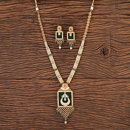 Antique Long Necklace With Matte Gold Plating