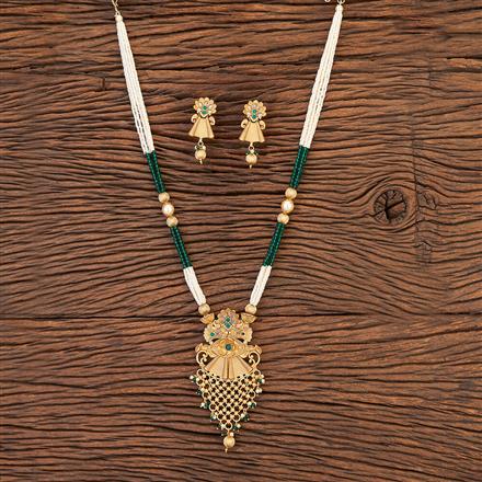 Antique Peacock Pendant Set With Matte Gold Plating