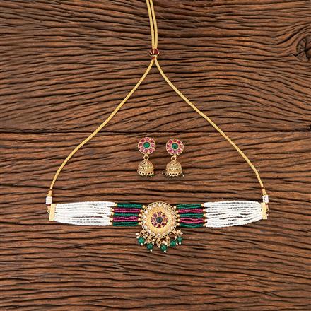 Antique Choker Necklace With Matte Gold Plating