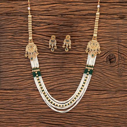 Antique Long Necklace With Matte Gold Plating