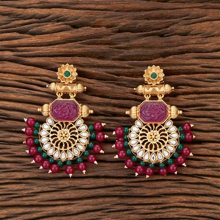 Antique Long Earring With Matte Gold Plating