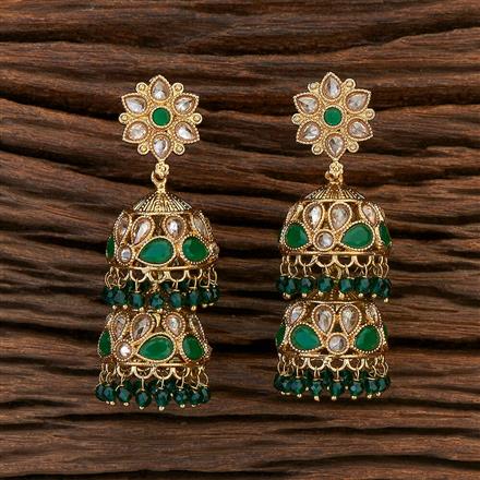 Antique Double Jhumki With Mehndi Plating