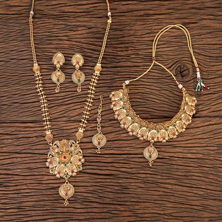 Antique Combo Necklace Set With Matte Gold Plating