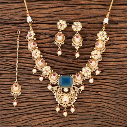 Antique Meenakari Necklace With Matte Gold Plating