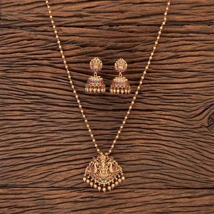 Antique Temple Pendant Set With Matte Gold Plating