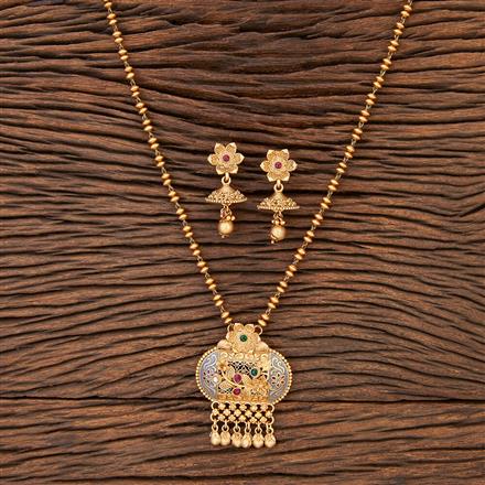 Antique Meenakari Pendant Set With Matte Gold Plating