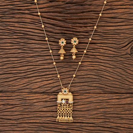 Antique Long Pendant Set With Matte Gold Plating