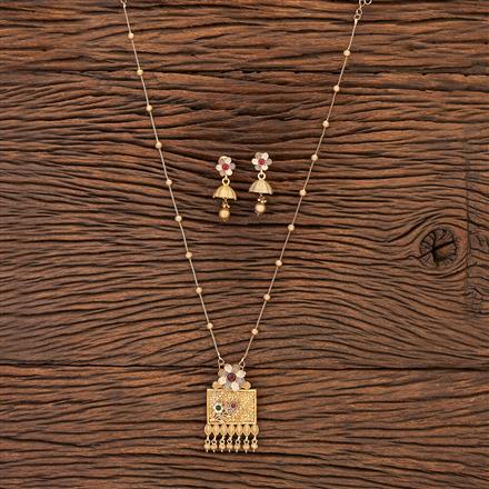 Antique Peacock Pendant Set With Matte Gold Plating