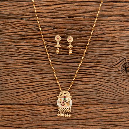 Antique Mala Pendant Set With Matte Gold Plating