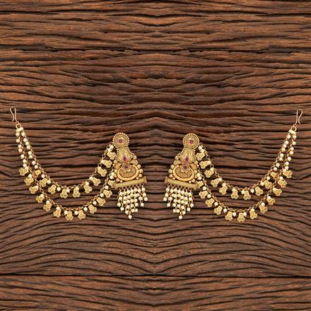 Antique Earring With Chain With Matte Gold Plating