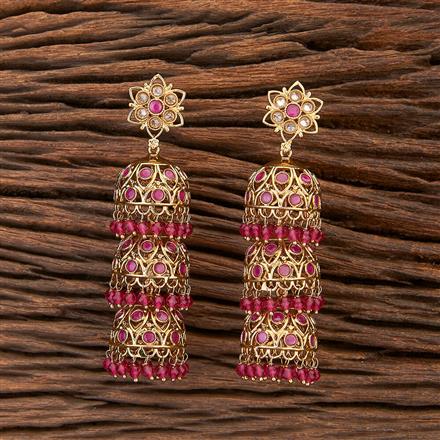 Antique Triple Jhumki With Mehndi Plating