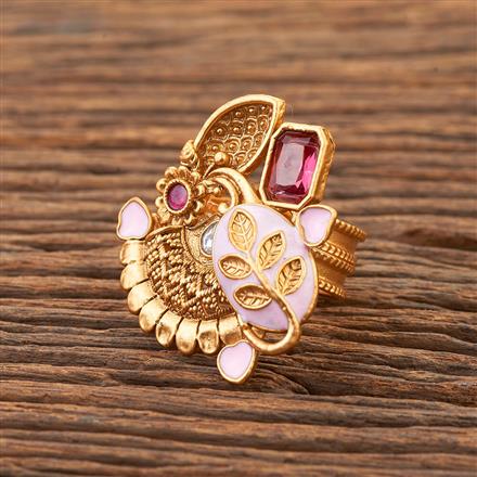 Antique Meenakari Ring With Matte Gold Plating