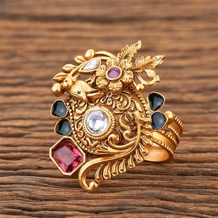 Antique Adjustable Ring With Matte Gold Plating