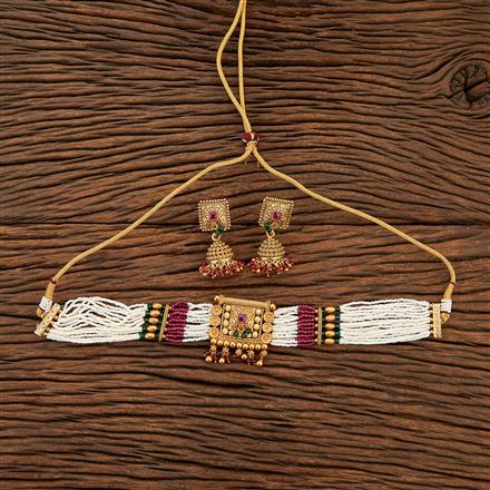 Antique Choker Necklace With Matte Gold Plating