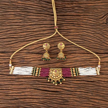 Antique Choker Necklace With Matte Gold Plating